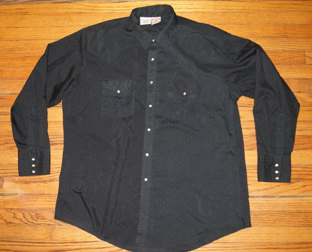 Vintage Western Frontier Cowboy Black Stripe XL Pearl Snap Long Sleeve Shirt USA